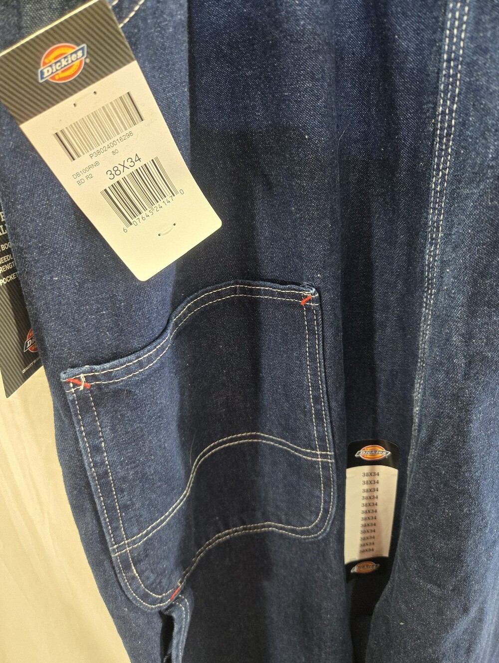 Dickies Men's Denim Bib Overalls 38x34 Blue New with Tags - Picture 3 of 4